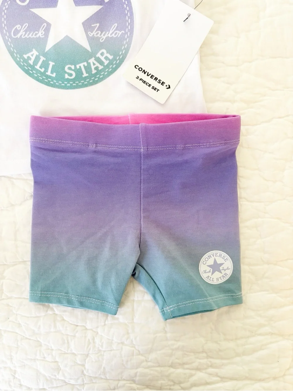 18m ⭐️ Converse White Tee & Purple Ombre Bike Shorts Set baby girl new with tags